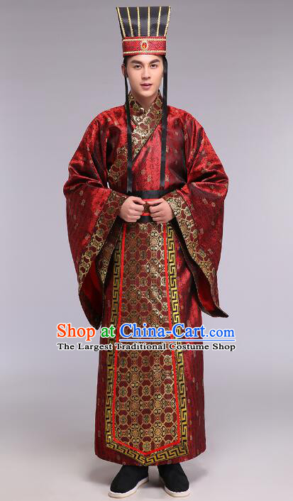 Chinese Han Dynasty Official Clothing Ancient Minister Costumes and Hat Complete Set