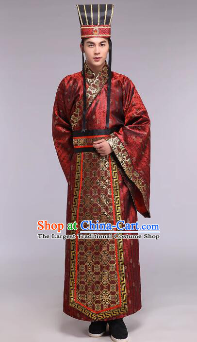 Chinese Han Dynasty Official Clothing Ancient Minister Costumes and Hat Complete Set