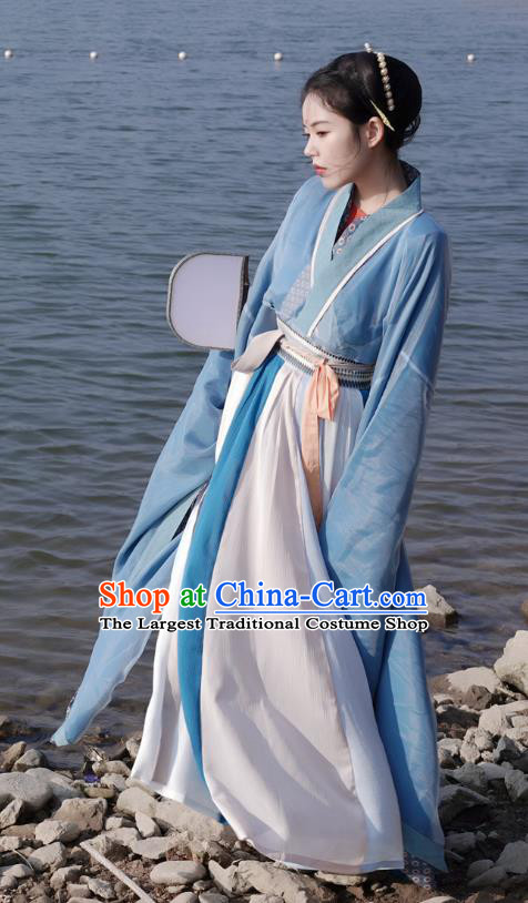 Chinese Wei Jin Northern and Southern Dynasties Women Costumes Ancient Princess Clothing China Hanfu Blue Dresses