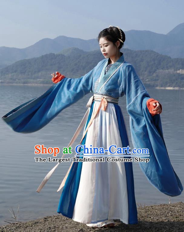 Chinese Wei Jin Northern and Southern Dynasties Women Costumes Ancient Princess Clothing China Hanfu Blue Dresses