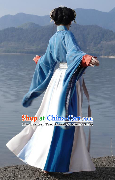 Chinese Wei Jin Northern and Southern Dynasties Women Costumes Ancient Princess Clothing China Hanfu Blue Dresses