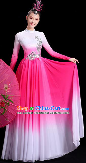 Chinese Umbrella Dance Costume Spring Festival Gala Opening Dance Pink Dress Women Group Chorus Clothing