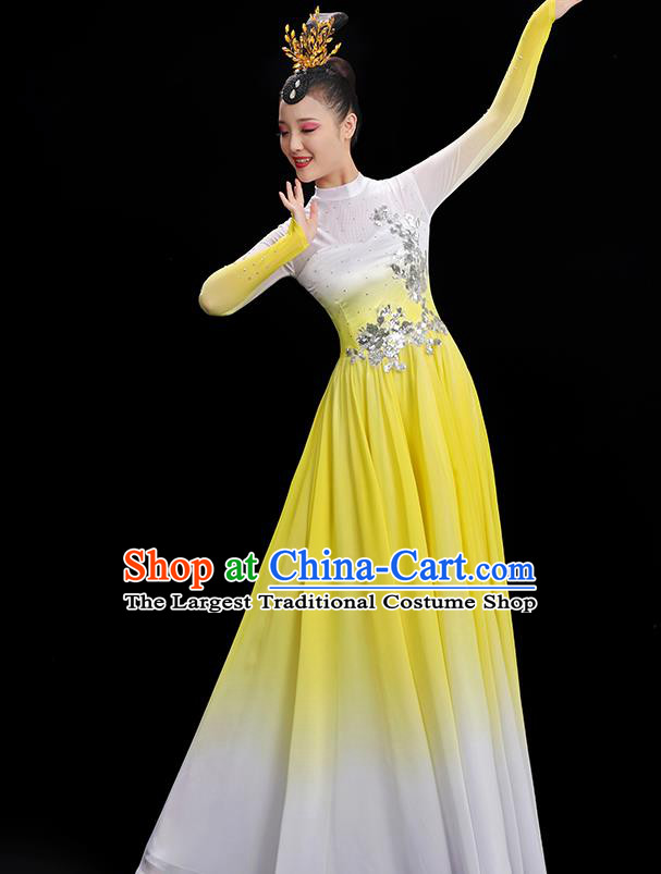 Chinese Spring Festival Gala Group Dance Yellow Dress Women Chorus Clothing Umbrella Dance Costume