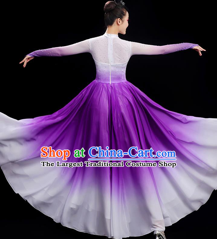 Chinese Women Group Chorus Clothing Umbrella Dance Costume Spring Festival Gala Dance Purple Dress