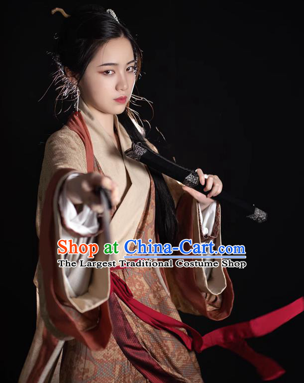 China Ancient Palace Woman Costumes Traditional Hanfu Straight Front Robes Han Dynasty Royal Empress Clothing
