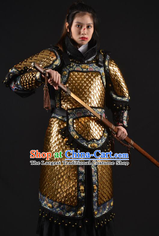 Chinese Ancient General Chain Armor Costumes Ming Dynasty Hauberk Metal Armor for Women for Men
