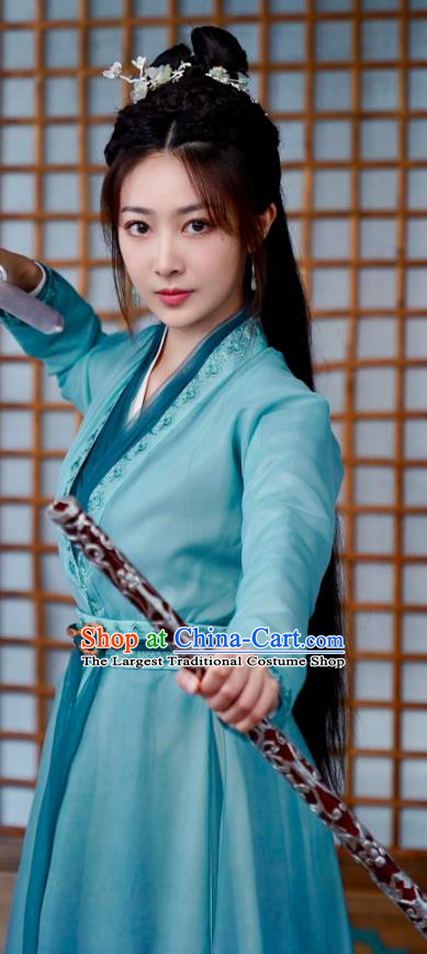 Chinese Ancient Swordswoman Clothing Xian Xia Drama Female Assassin Costumes TV Series Immortal Samsara Fu Shuang Blue Dress