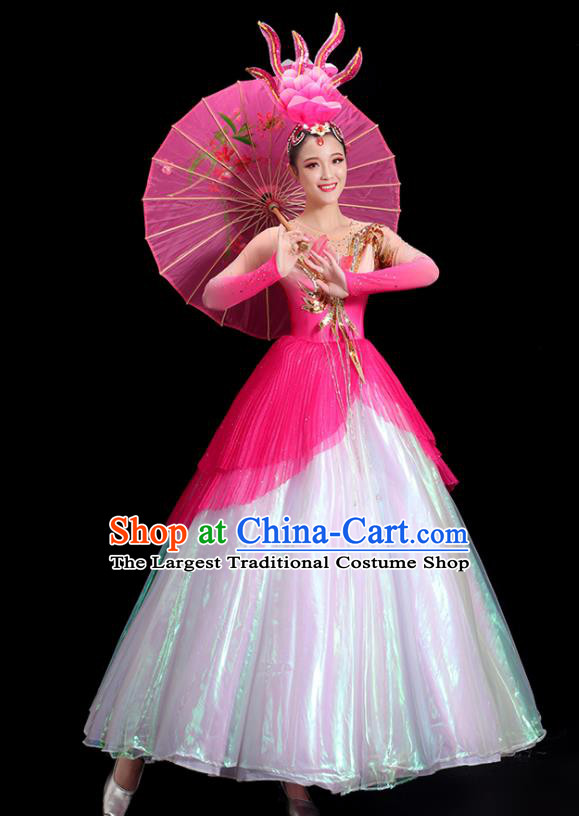 China Opening Dance Clothing Women Group Stage Show Pink Dress Modern Dance Costume Flower Dance Fashion