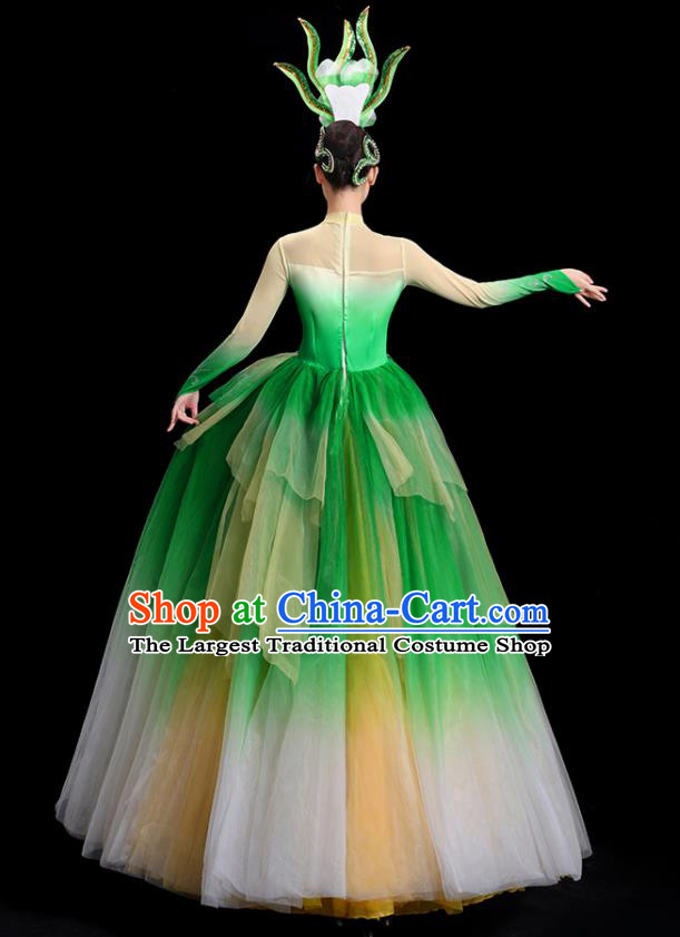 China Modern Dance Costume Flower Dance Fashion Opening Dance Clothing Women Group Stage Show Green Dress