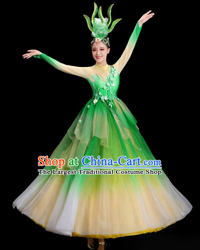China Modern Dance Costume Flower Dance Fashion Opening Dance Clothing Women Group Stage Show Green Dress