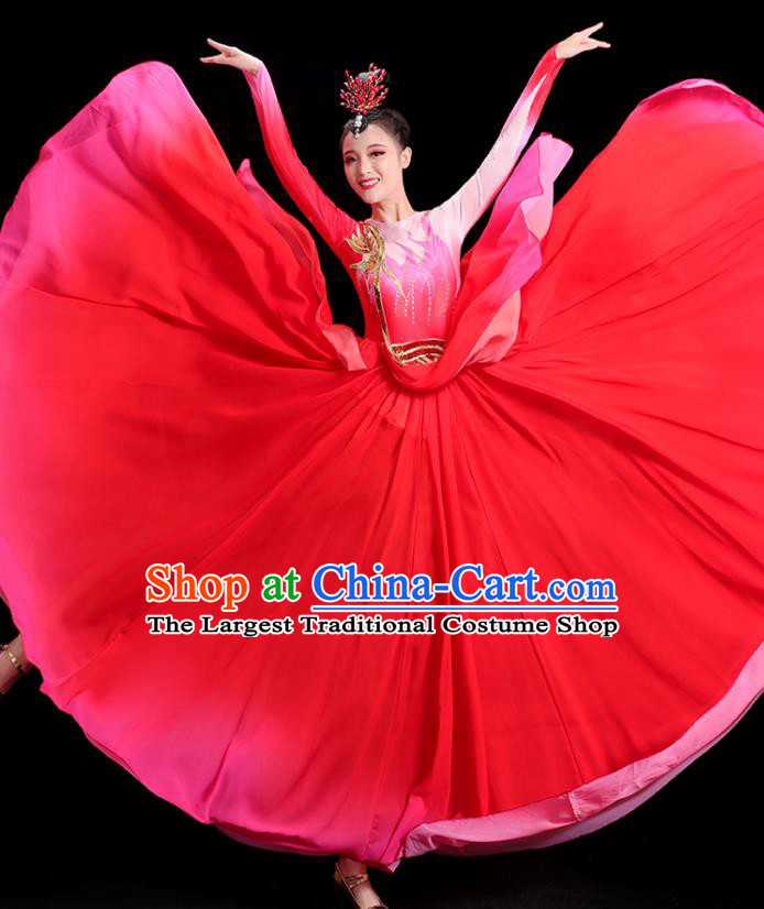 Top Umbrella Dance Fashion China In The Light Women Group Stage Show Red Dress Classical Dance Costume Opening Dance Clothing