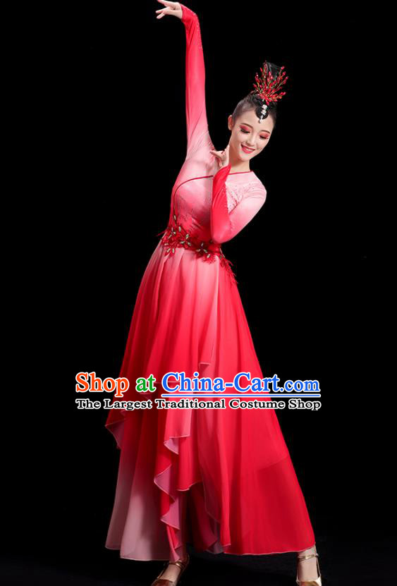 China Fan Dance Clothing Umbrella Dance Fashion Women Group Stage Show Red Dress Classical Dance Costume
