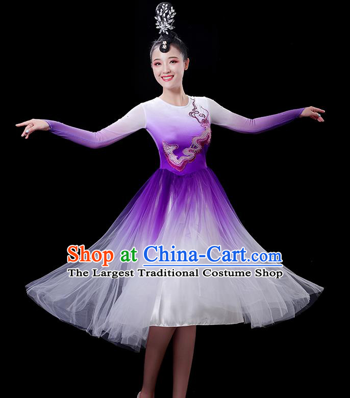 China Opening Dance Fashion Women Group Stage Show Purple Dress Modern Dance Costume Chorus Clothing