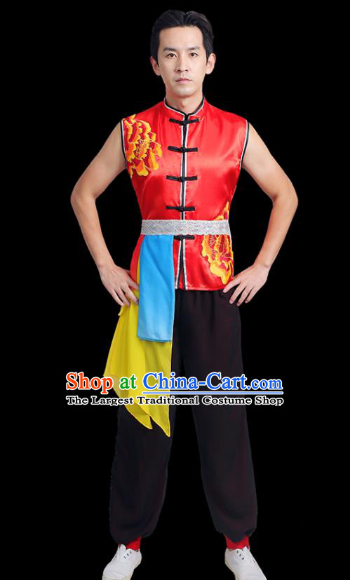 China National Yangko Dance Costume Folk Dance Clothing Male Group Stage Show Red Uniform