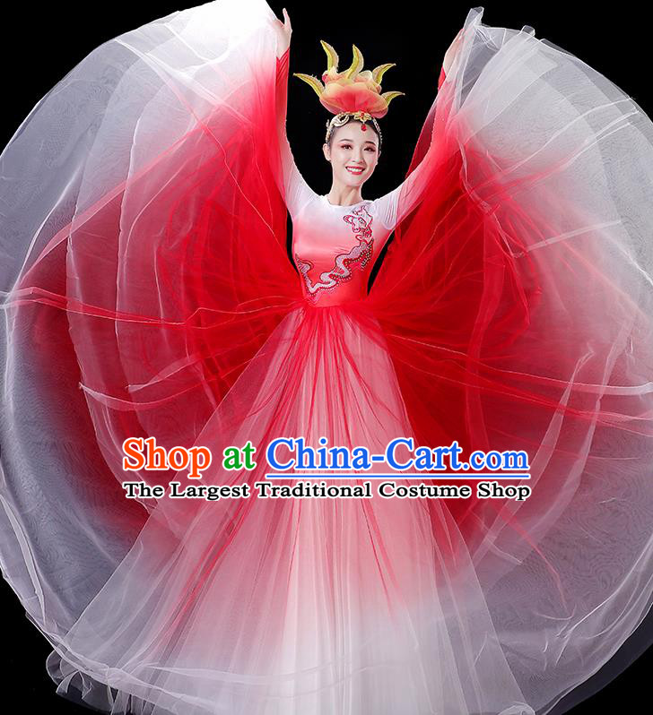 China Modern Dance Costumes Opening Dance Red Dress Women Group Performance Clothing Stage Show Fashion