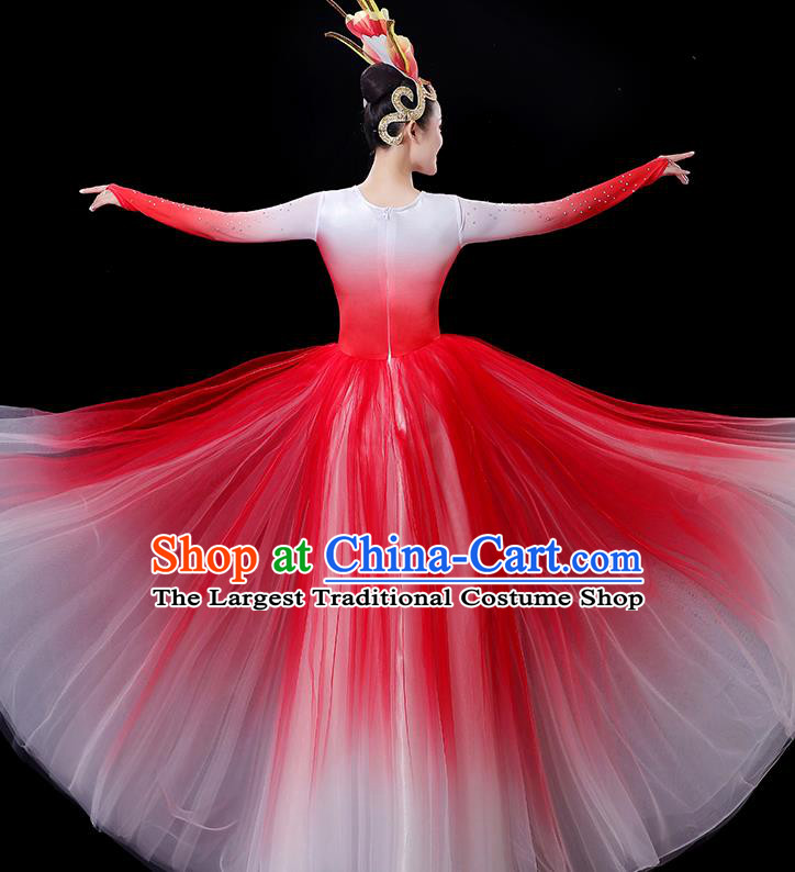 China Modern Dance Costumes Opening Dance Red Dress Women Group Performance Clothing Stage Show Fashion