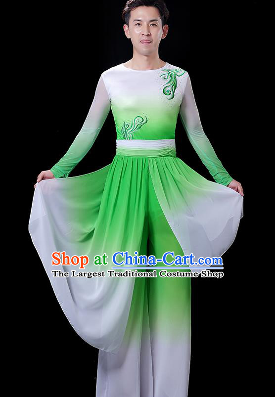 Top Yangko Dance Gradient Green Outfit Male Folk Dance Clothing Stage Show Fashion Fan Dance Costume