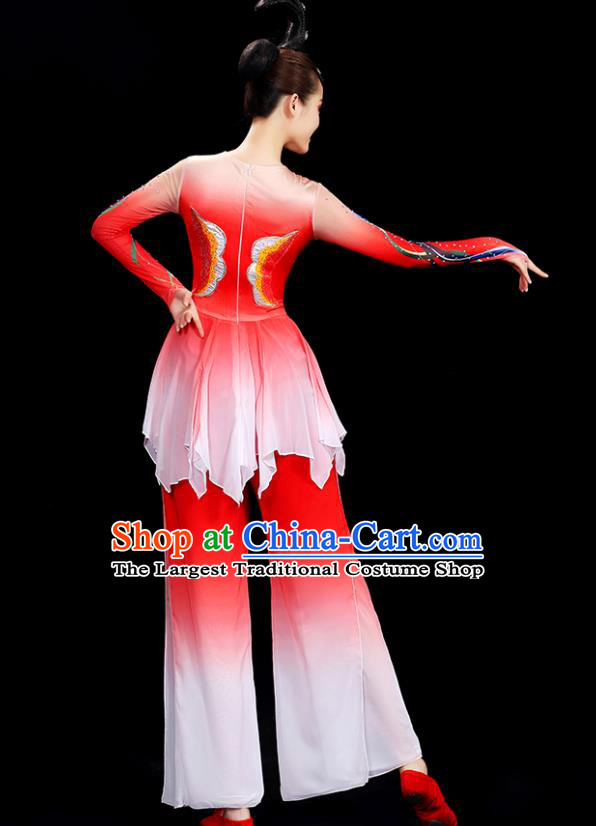 Top Women Group Stage Show Fashion Fan Dance Costume Yangko Dance Red Outfit Folk Dance Clothing