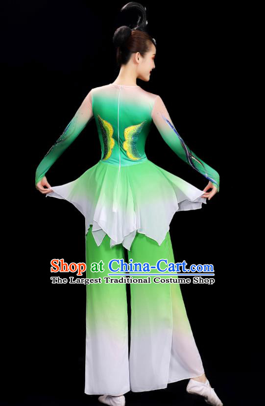 Top Fan Dance Costume Yangko Dance Green Outfit Folk Dance Clothing Women Group Stage Show Fashion
