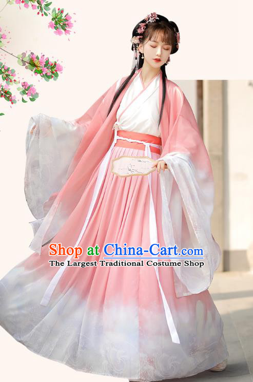 China Ancient Fairy Costumes Ming Dynasty Princess Pink Dresses Traditional Hanfu Garments