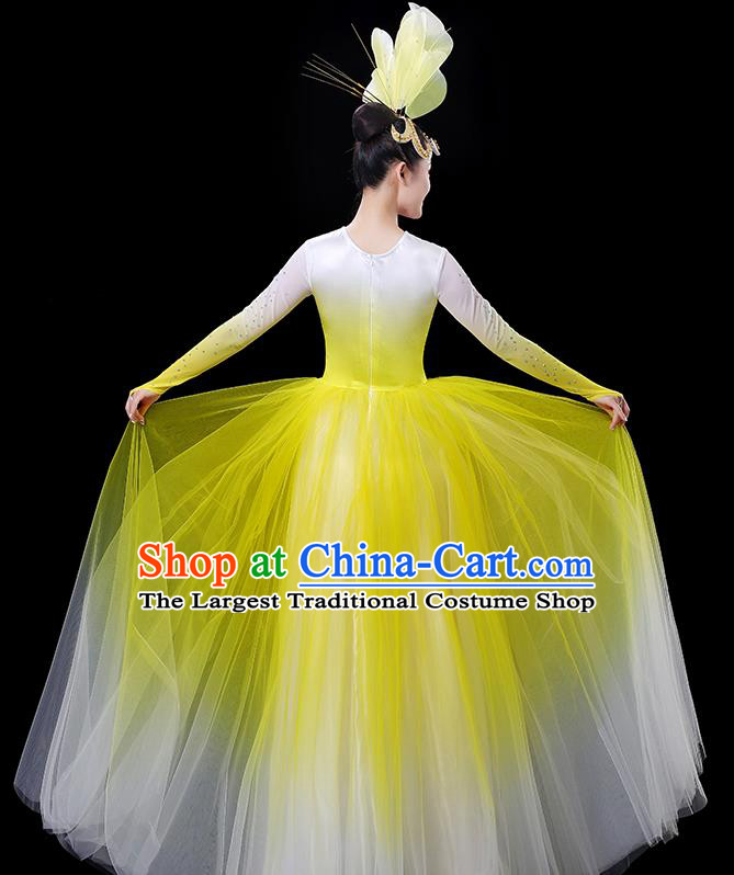 China Women Group Performance Clothing Stage Show Fashion Modern Dance Costumes Opening Dance Yellow Dress