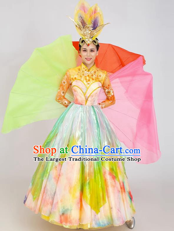 China Women Group Show Opening Dance Costume 2020 Spring Festival Gala Dance Clothing Leaf Dancing Dress