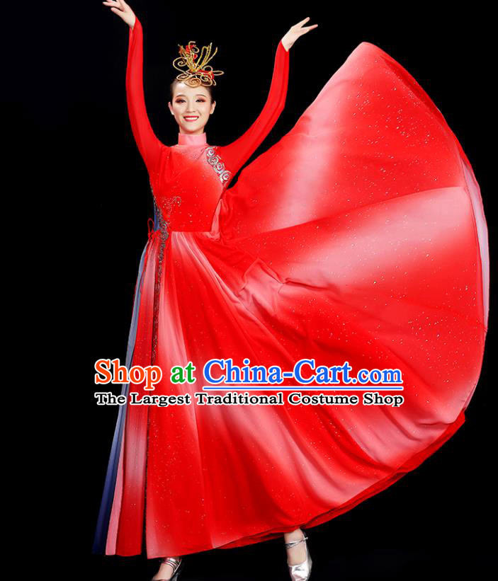 China Women Group Chorus Costume Opening Dance Clothing Stage Performance Red Dress