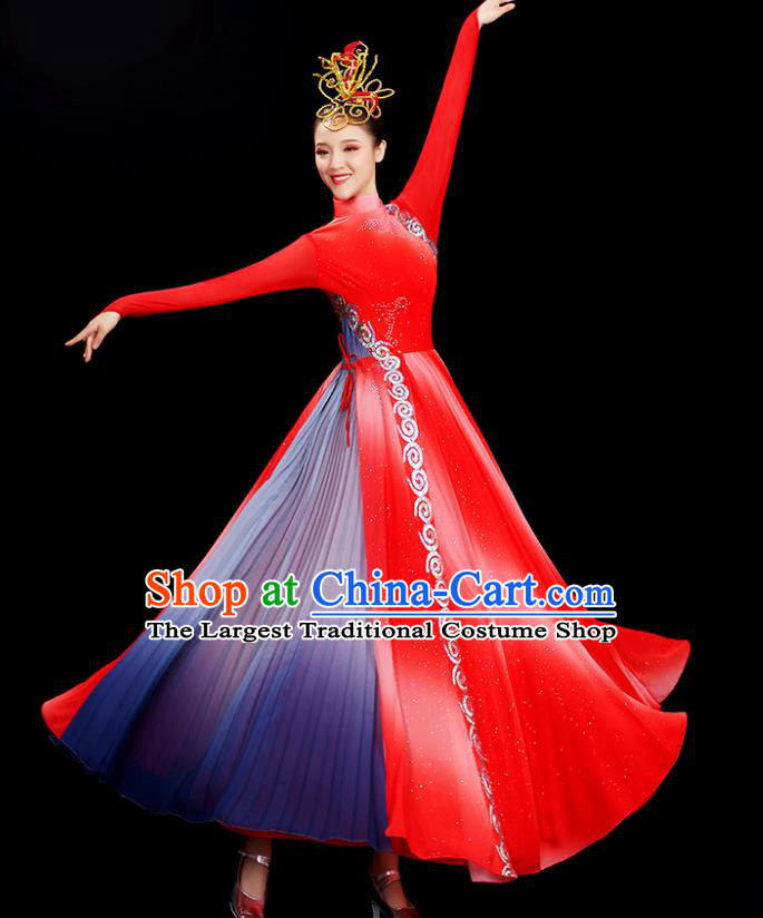 China Women Group Chorus Costume Opening Dance Clothing Stage Performance Red Dress