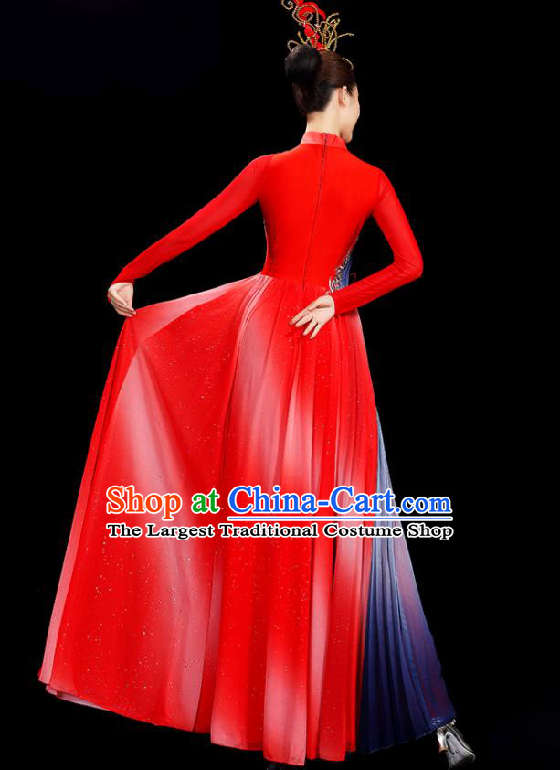 China Women Group Chorus Costume Opening Dance Clothing Stage Performance Red Dress