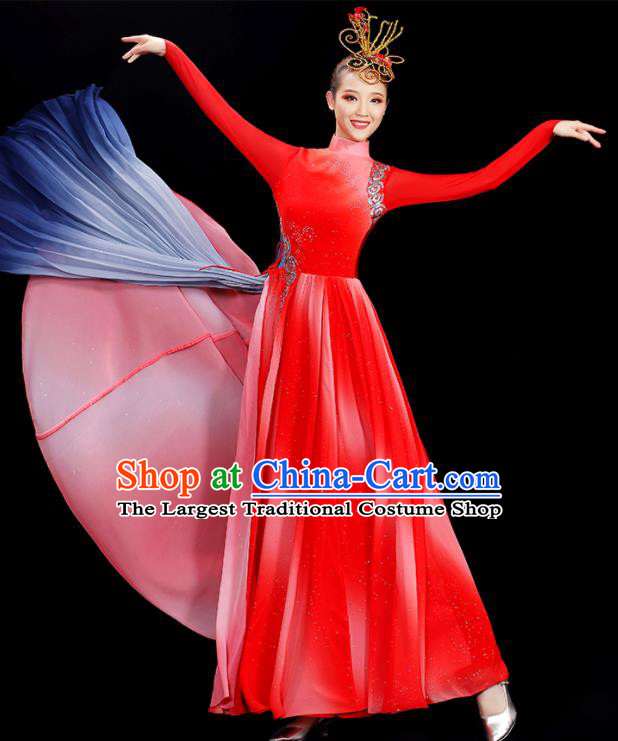 China Women Group Chorus Costume Opening Dance Clothing Stage Performance Red Dress