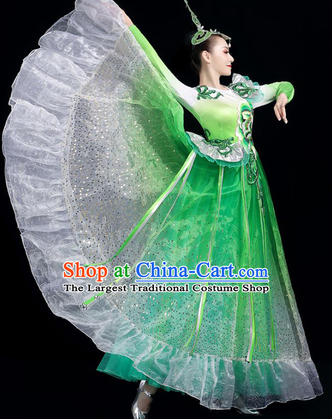 China Opening Dance Clothing Group Stage Performance Green Dress Women Modern Dance Costume