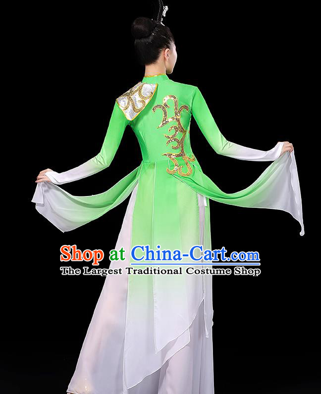 China Yangko Dance Costume Umbrella Dance Clothing Women Group Stage Performance Green Outfit