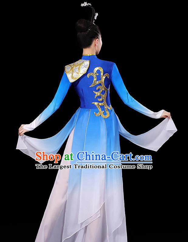 China Women Group Stage Performance Royal Blue Outfit Yangko Dance Costume Fan Dance Clothing