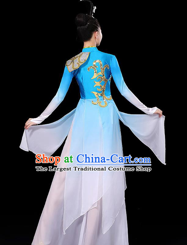 China Fan Dance Clothing Women Group Show Blue Outfit Yangko Dance Costume Stage Performance Dress