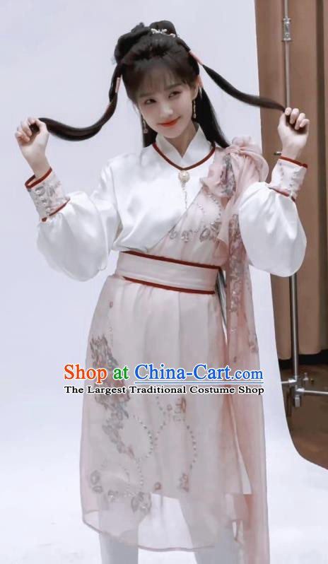 China Ancient Swordswoman Pink Dresses 2017 TV series The Legend of the Condor Heroes Huang Rong Costumes Song Dynasty Hanfu Garments