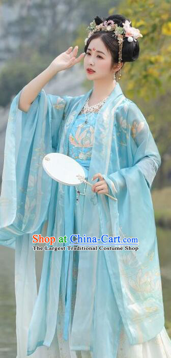 China Ancient Princess Clothing Blue Hanfu Dresses Tang Dynasty Court Lady Costumes
