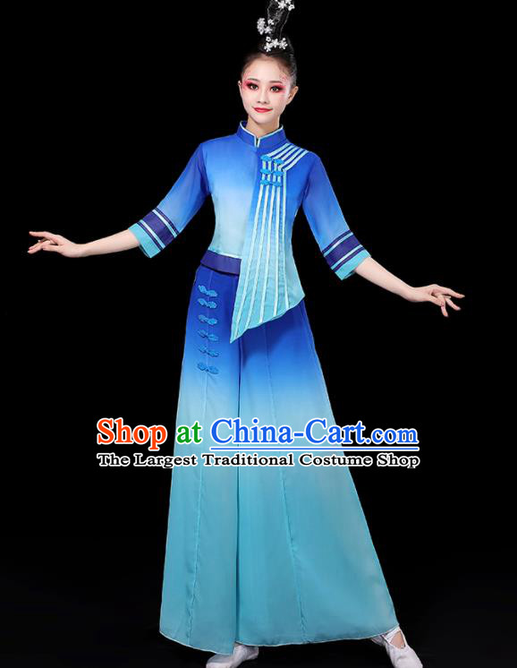 China Women Group Stage Show Costume Modern Dance Fashion Fan Dance Clothing Yangko Dance Blue Outfit