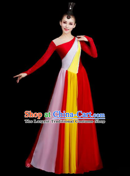 Professional Stage Show Costume Modern Dance Fashion Opening Dance Clothing Women Group Chorus Red Dress
