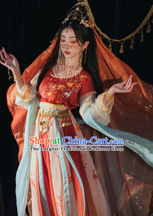 China Ancient Dunhuang Princess Embroidered Clothing Hanfu Dress Tang Dynasty Princess Costumes