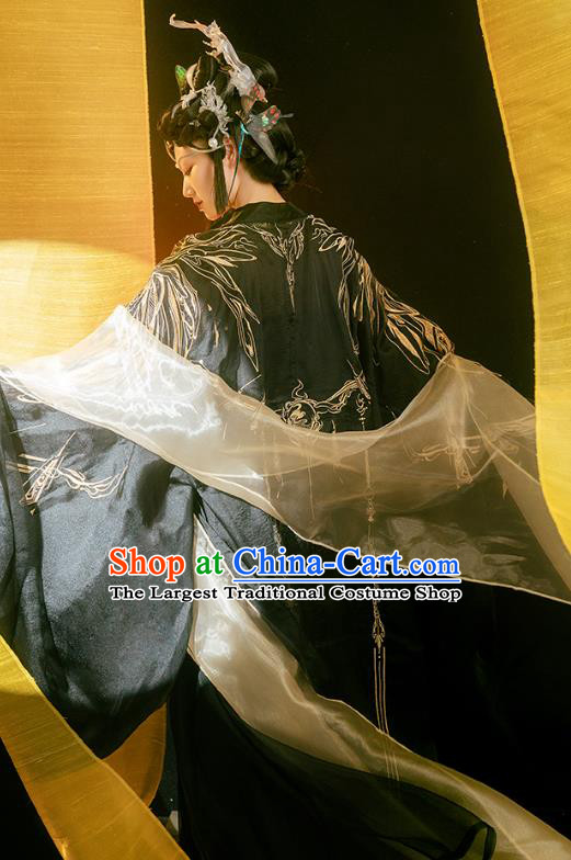 China Hanfu Black Dresses Tang Dynasty Imperial Consort Costumes Ancient Fairy Queen Embroidered Clothing
