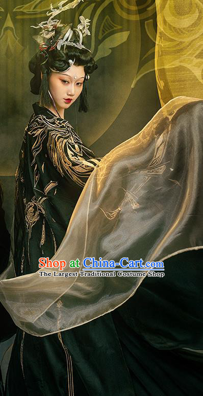China Hanfu Black Dresses Tang Dynasty Imperial Consort Costumes Ancient Fairy Queen Embroidered Clothing