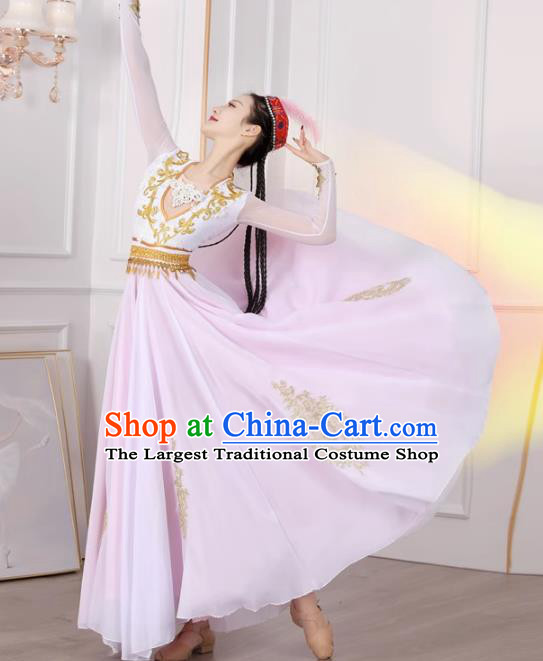Chinese Xinjiang Dance Pink Dress Women Group Dance Clothing Uyghur Nationality Dance Costume Ethnic Fashion