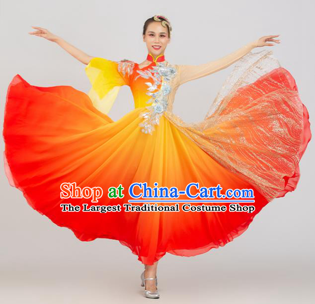Top Opening Dance Fashion Modern Dance Red Dress Women Group Dance Clothing Chorus Costume
