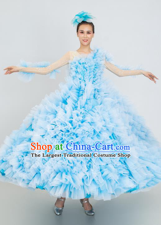 Top Rose Dance Fashion Modern Dance Blue Dress Women Group Dance Clothing Opening Dance Ball Gown