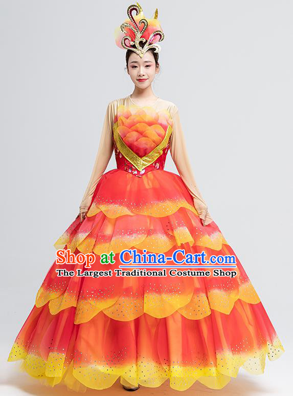 Top Opening Dance Ball Gown Peony Dance Fashion Modern Dance Red Dress Women Group Show Clothing
