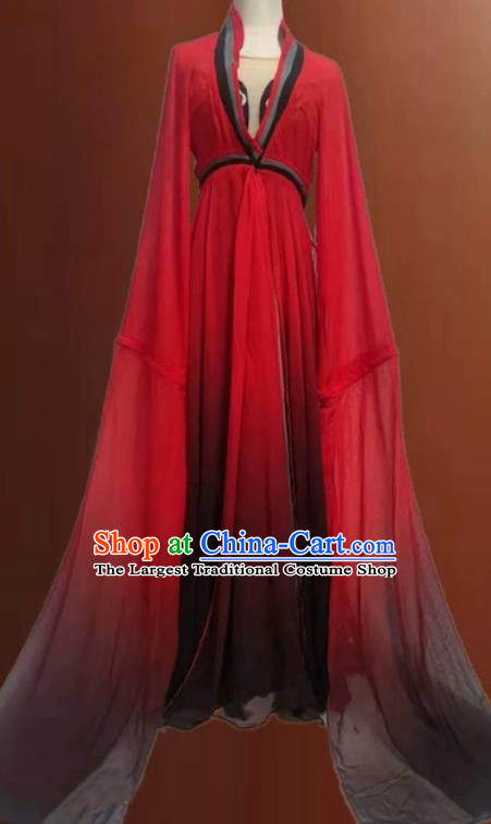 China Water Sleeve Dance Red Dress Women Group Dance Clothing Classical Dance Costume Hanfu Show Fashion
