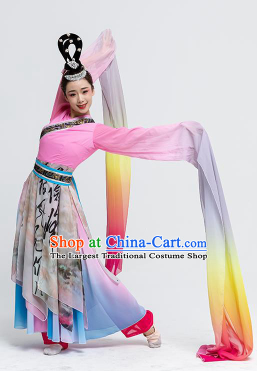 China Water Sleeve Dance Fashion Classical Dance Pink Dress Oriental Dance Costume Women Group Parade Show Clothing