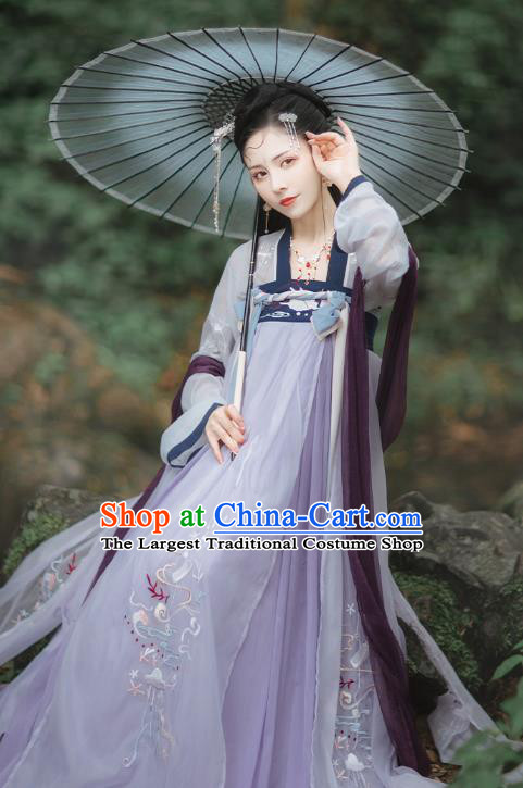 China Tang Dynasty Princess Lilac Dresses Ancient Fairy Garment Costumes Hanfu Clothing