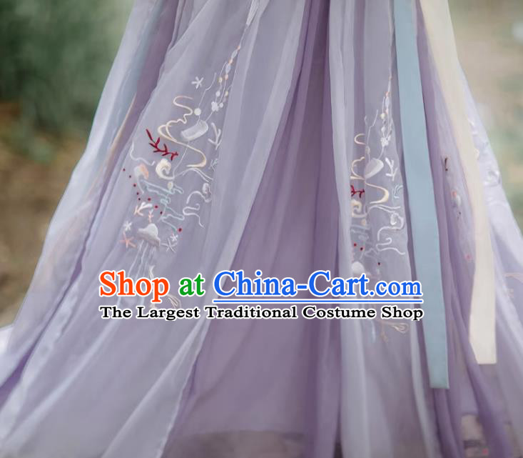 China Tang Dynasty Princess Lilac Dresses Ancient Fairy Garment Costumes Hanfu Clothing