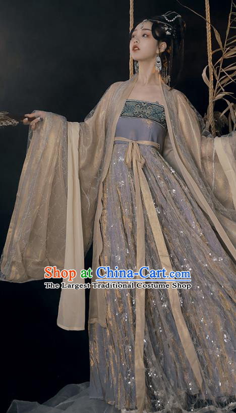 China Hanfu Clothing Tang Dynasty Princess Blue Dresses Ancient Fairy Garment Costumes